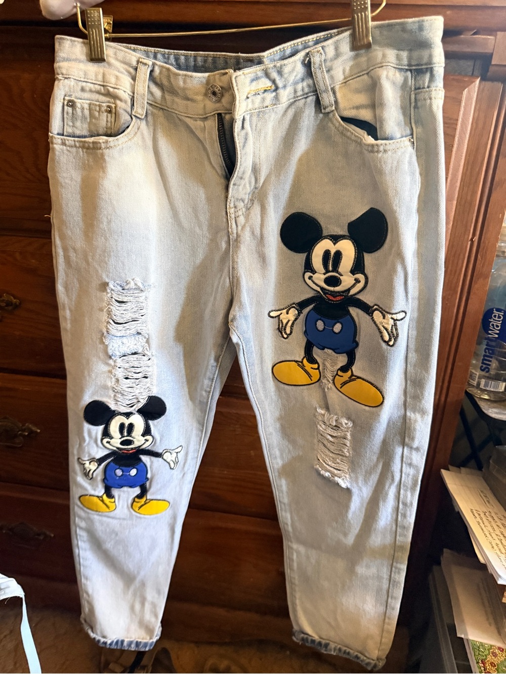 Light Blue Women’s Jeans with Mickey Patch Detail